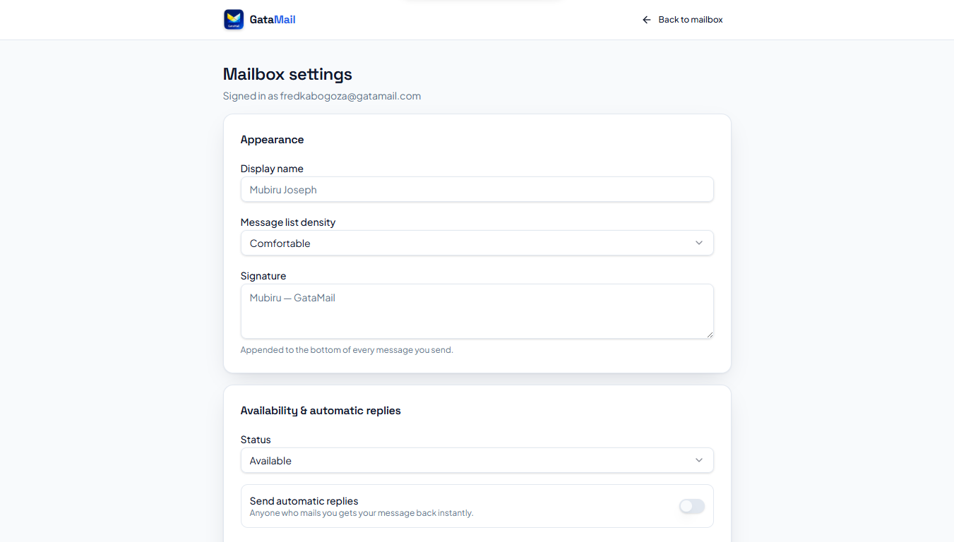 Settings Panel